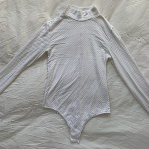 White ribbed long-sleeve bodysuit